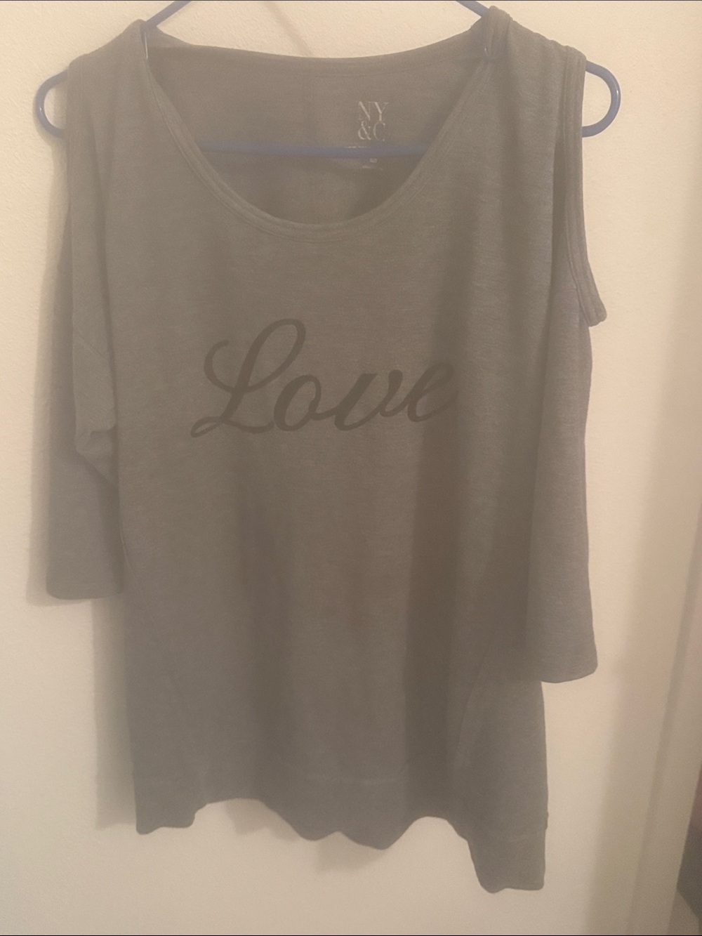 New York & Company Gray Cold-Shoulder 'Love' Tunic Top